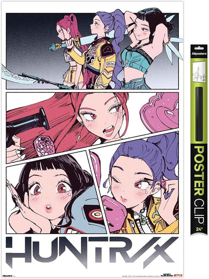 Trends International Netflix KPop Demon Hunters (2025) - Huntrix Manga Panels Wall Poster, 34L x 22.4W, Premium Poster & Clip Bundle