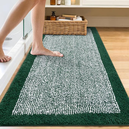 70x24 Long Bathroom Rugs Washable Non Slip, Dark Green Bath Mat for Bathroom Floor Tub, Soft Absorbent Quick Dry Mats for Shower,Bathtub,Home Decor