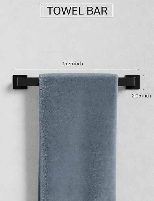 5-Pieces Matte Black Bathroom Accessories Set, Bathroom Hardware Set, SUS 304 Stainless Steel,16 Inch Towel Bar, Towel Holder, Updated Toilet Paper Holder Wall Mounted