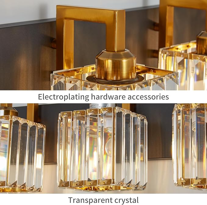 Modern Bathroom Vanity Light 6-Lights Black Gold Crystal Wall Lamp Bathroom Modern Crystal Vanity Lighting