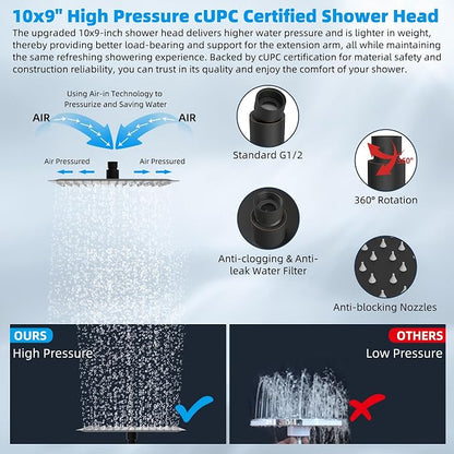 Hibbent 10'' Rain Shower Head with 16'' Extension Arm, Oil Rubbed Bronze | cUPC Certified High Pressure Rainfall Showerhead with Solid Brass Adjustable Shower Head Extension Arm, Fixed Showerheads