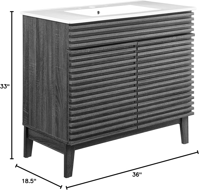 Modway Render 36" Bathroom Vanity in Charcoal White