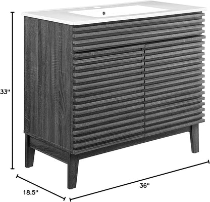 Modway Render 36" Bathroom Vanity in Charcoal White