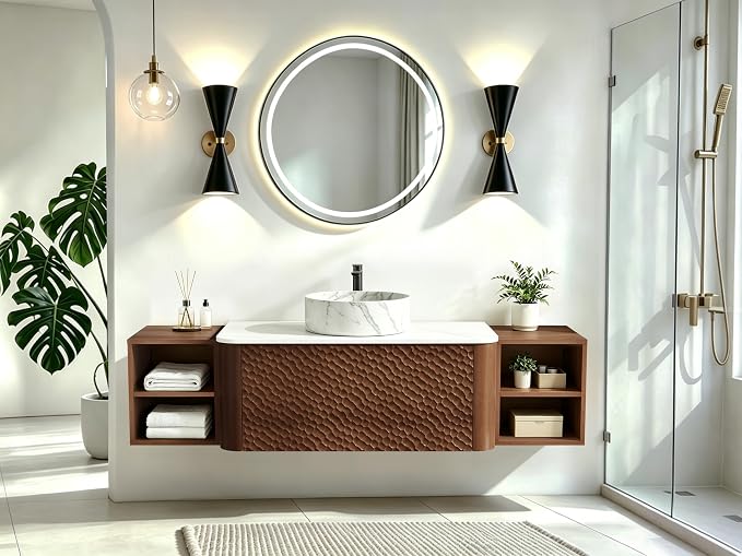 60 Inch Modern Bathroom Vanity with Ceramic Sink, Floating Bathroom Sink Cabinet with Sintered Stone Top&Solid Wood Hammered Frame, Single Bathroom Vanities w/Soft-Close Drawer&2 Side Open Cube