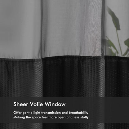 No Hook Black Shower Curtain with Snap-in Fabric Liner 71x74 | Embossed Waffle-Look Textured, Sheer Window, Soft & Lightweight, Water Repellent Fabric Shower Curtain for Bathroom