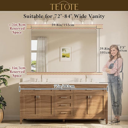 TETOTE 60 x 40 Inch Brushed Nickel Mirror for Bathroom Over Sink Metal Framed Mirror Modern Farmhouse for Living Room Entryway(Horizontal/Vertical)