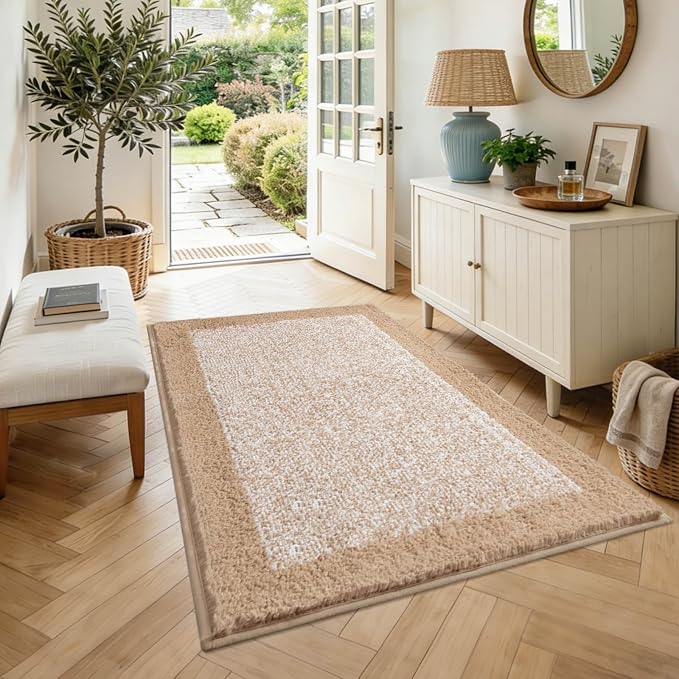 48x32 Large Bathroom Rugs Washable Non Slip, Beige Bath Mat for Bathroom Floor Tub, Soft Absorbent Quick Dry Mats for Shower, Bathtub,Home Decor