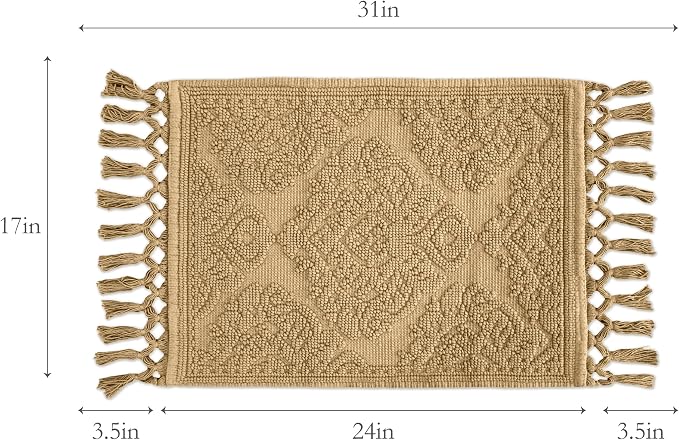 Jean Pierre - Ricardo Bath Mat, Woven Fringe Bathroom Rugs, 100% Cotton, Premium Bathroom Decor - Measures 17" x 31" - Linen