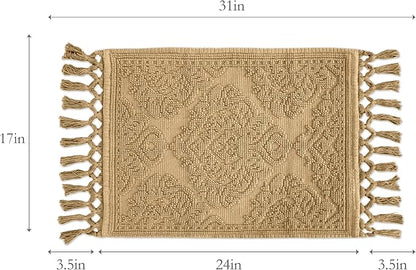 Jean Pierre - Ricardo Bath Mat, Woven Fringe Bathroom Rugs, 100% Cotton, Premium Bathroom Decor - Measures 17" x 31" - Linen