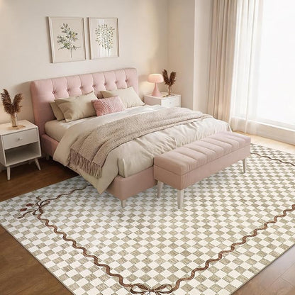 Garvee Washable 8x10 Area Rug for Living Room Neutral Checkered Cherry | Coquette Non Slip Soft Bedroom Rugs Non Shedding Low Pile Stain Resistant Carpet for Nursery Grils Dorm Playroom Office