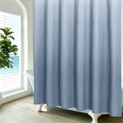 72x84 Extra Long Shower Curtain, Ombre Fog Blue 3D Embossed Half Bath Curtain