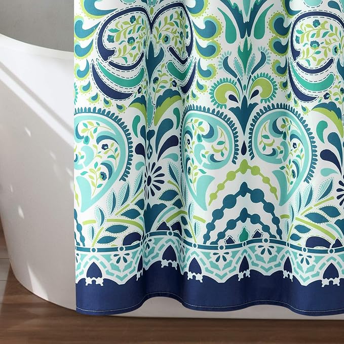 Lush Decor Clara Shower Curtain Single 72" W x 72" L Blue & Green - Fabric Shower Curtains for Bathroom - Colorful Bathroom Curtain - Boho Décor