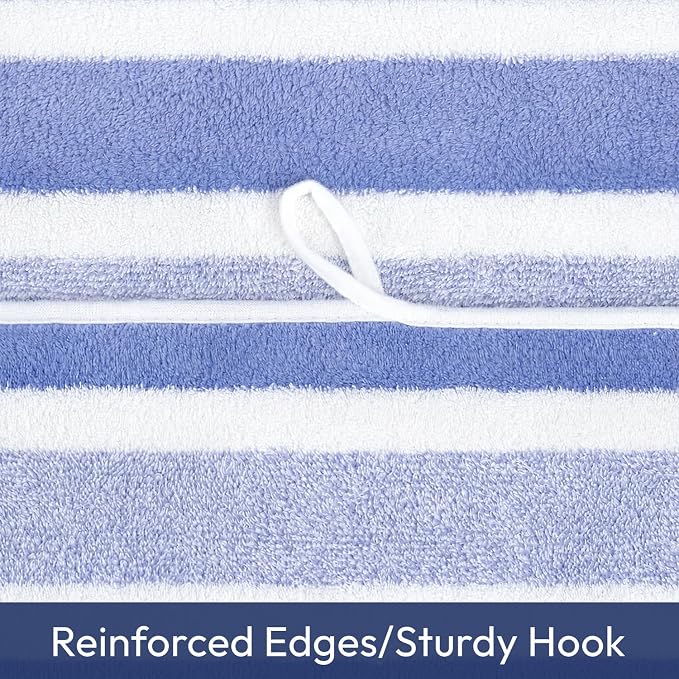 JML Bath Towels, 2 Pack, 27x55 in, Microfiber, Stripe Blue | Soft, Super Absorbent, Quick Dry, Lint-Free, Lightweight Bathroom Towel with Hanging Loop for Daily Use