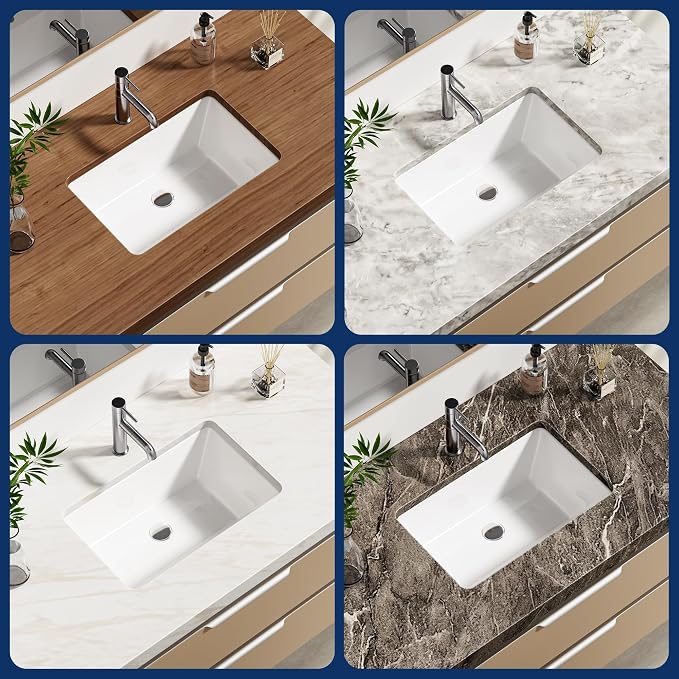 Enbol 18.6x11.2 Inch Undermount Bathroom Sink White Ceramic Durable Scratch Resistant Easy Clean with Overflow - ECU1811