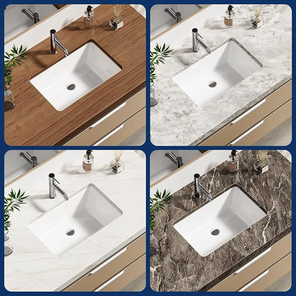 Enbol 18.6x11.2 Inch Undermount Bathroom Sink White Ceramic Durable Scratch Resistant Easy Clean with Overflow - ECU1811