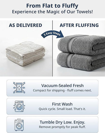 LANE LINEN Bath Towel Set 100% Cotton 6 Piece Soft Absorbent - Grey | Bath Towels Set Of 6 - Densely Woven, Coordinated Colors, Dobby Border Accent, OEKO-TEX Certified, Zero-Twist Durability