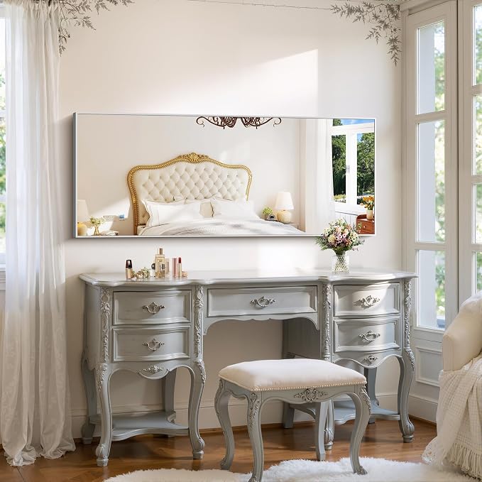 YIROMAN Bathroom Mirror 24"x60",Brushed Silver Bathroom Mirror for Over Sink with Aluminum Frame, Rectangular Vanity Mirror with Right Angle, Wall Mirror Hangs Horizontal or Vertical