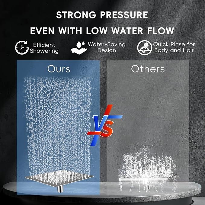 Peicuai Shower Head Combo, 10 Inch High Pressure Rain Shower Head with 11 Inch Adjustable Extension Arm, 5-Setting Handheld Shower with Long Hose, Powerful Spray for Low Water Pressure
