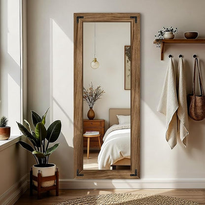 FICTOR Full Length Mirror, 22" x 55" Wooden Floor Mirror for Wall | Solid Wood Frame, Rustic Farmhouse Style, Shatterproof Glass, for Bedroom, Living Room, Entryway Decor, Leaning/Hanging