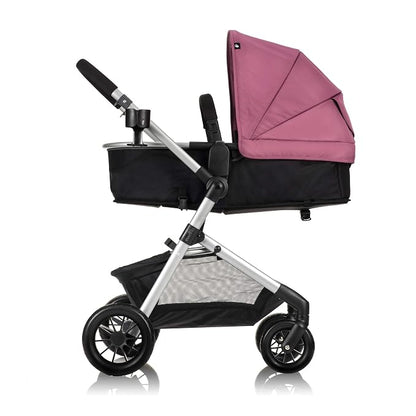Evenflo Pivot Modular Travel System w/LiteMax Preemie and Infant Car Seat | 6 Modes of Use, Rear-Facing Mode for Infants 3-30 lbs, Stroller use up to 50 lbs (Dusty Rose Pink)