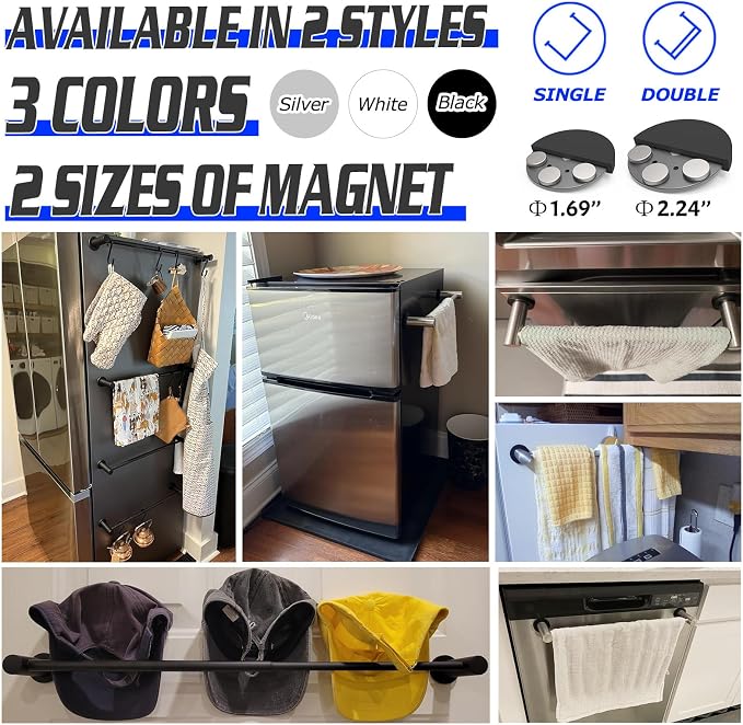 ULIBERMAGNET Heavy Duty Magnetic Towel Bar,1 Set Magnetic Towel Holder Rail Silver with Adjustable Length, Non-Slip Stainless Steel Towel Rail for Refrigerator, Oven, Dishwasher, Cabinet, Laundry