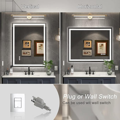 30x36 Inch Led Mirror for Bathroom with Front Light and Backlit, Bathroom Mirror with Led Lights, Vanity Mirror with Lights for Wall, Anti-Fog, Dimmable, Memory Function, Tempered Glass