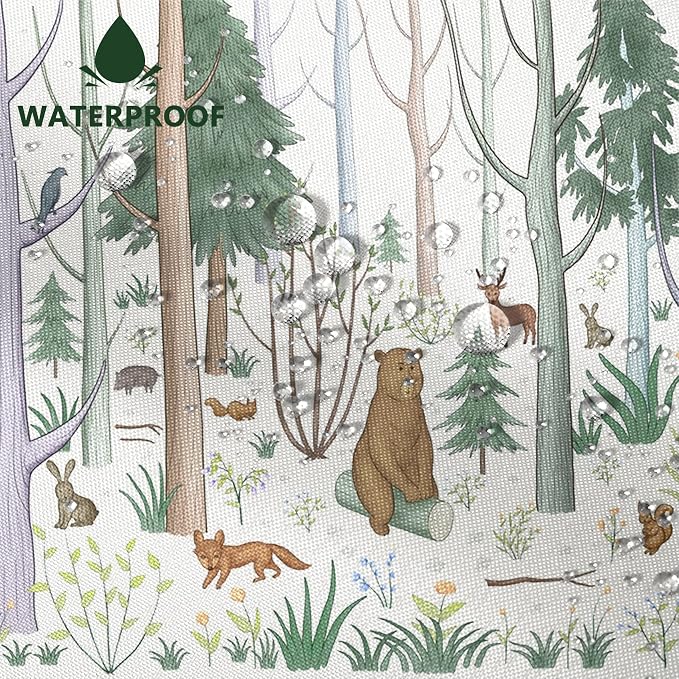 AWERT Cute Shower Curtain with Hooks Green Forest Shower Curtain with Wild Animals Bear Moose Deer Fox Deor Bathroom 72x78 inch