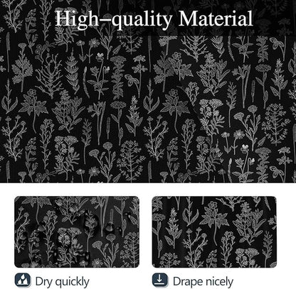 Coxila Vintage Floral Shower Curtain Long Wide Black Flower Retro Farmhouse Rustic Dark Spring Botanical Plant Country Boho Cute Wildflower Nature Bathroom 72 x 72 Inch Polyester Fabric 12 Pack Hooks