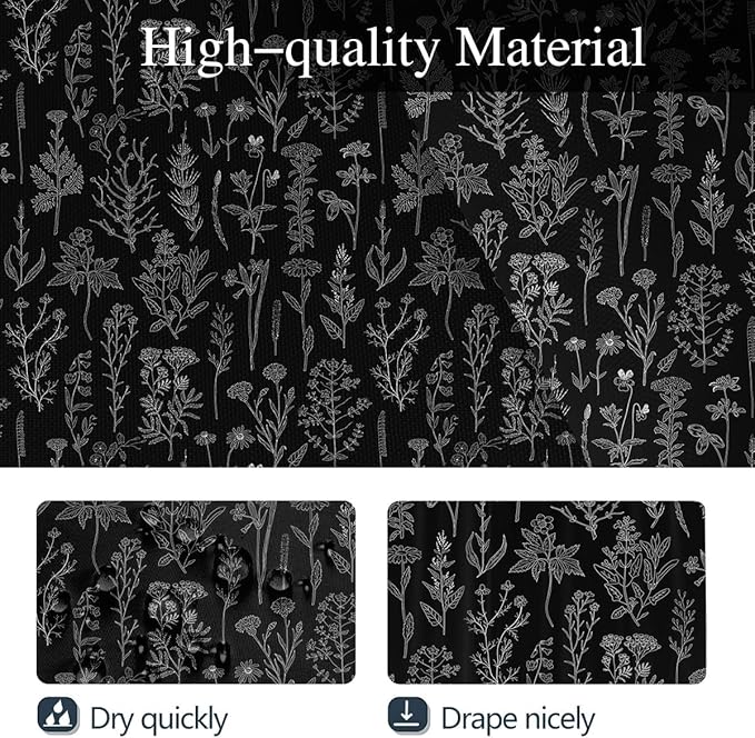 Coxila Vintage Floral Shower Curtain Extra Long Black Flower Rustic Farmhouse Retro Spring Botanical Nature Country Black Boho Cute Wildflower Bathroom 72 x 84 Inch Polyester Fabric 12 Pack Hooks