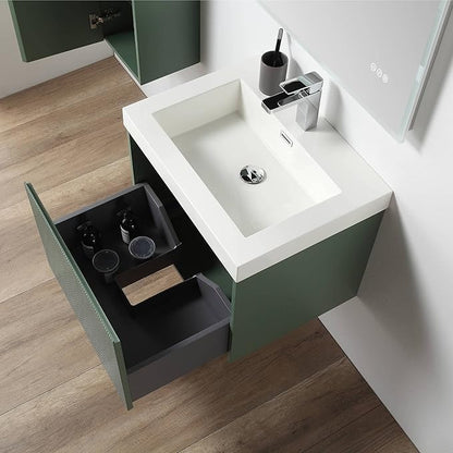 Blossom 24 Inch Bathroom Vanity with Sink and Side Cabinet, All Wood Floating Bathroom Vanity with Acrylic Sink, Bathroom Sink Cabinet with Soft-Close Drawer, Modern Style Vanities, Aventurine Green