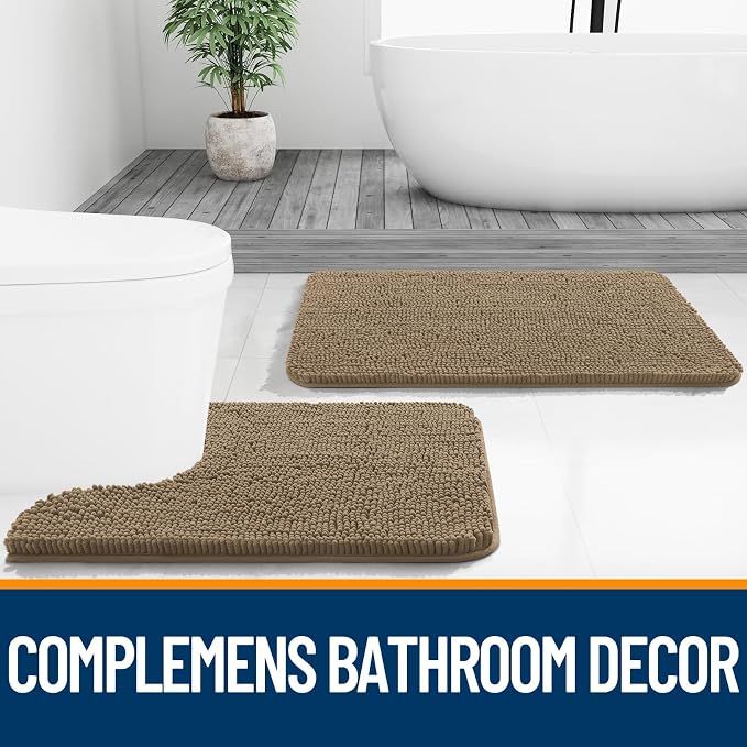 OLANLY Bathroom Rugs 30x20, Extra Soft Absorbent Chenille Bath Rugs | Tan, Quick-Drying Rubber Backing, Machine Washable Bath Mat for Bathroom Floor, Tub and Shower, Home Decor Accessories