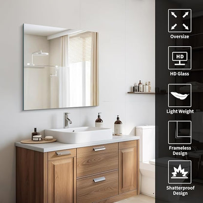 CILIBER Frameless Mirror, 30x30 Square Bathroom Mirrors for Wall, Frameless Vanity Mirror Over Sink with Polished Edge, 3mm Tempered Glass, Decorative for Bathroom, Bedroom and Living Room
