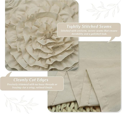 72 x 72 Camel Vintage Ruffled Floral Shower Curtain, Farmhouse Decorative Bathroom Curtain with Ruched 3D Flowers, Cottage Cloth Bath Curtain for Home Decor, Microfiber (LQ-41)