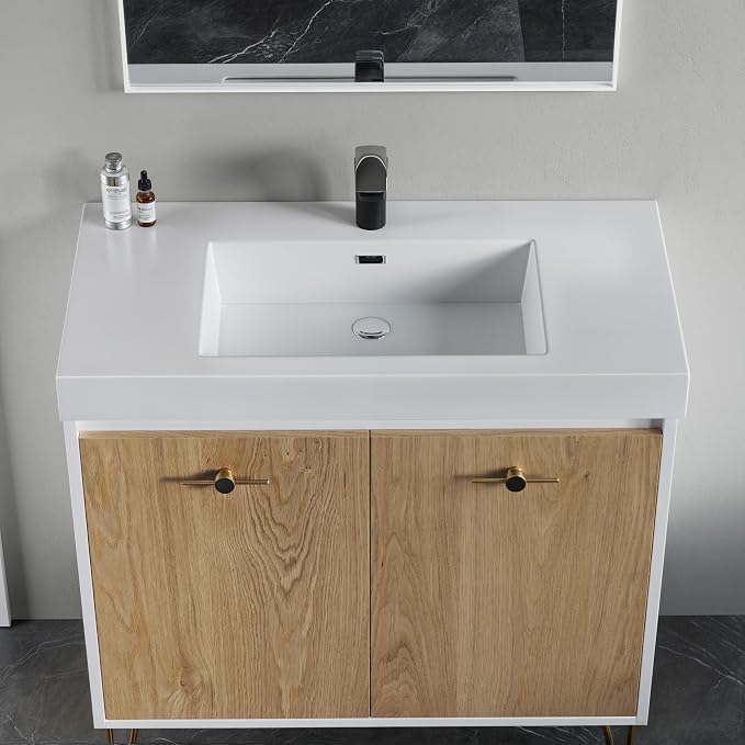 Dowell 36" Bathroom Sink,Single Bowl Vanity Basin,Rectangular Drop-In Bathroom Sink with Overflow,White-000 3618BP