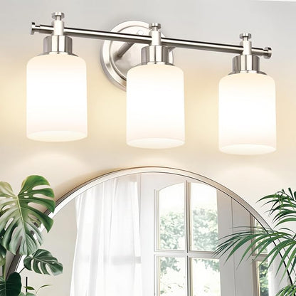 3-Light Brushed Nickel Bathroom Vanity Light Fixture, Compact Vanity Light