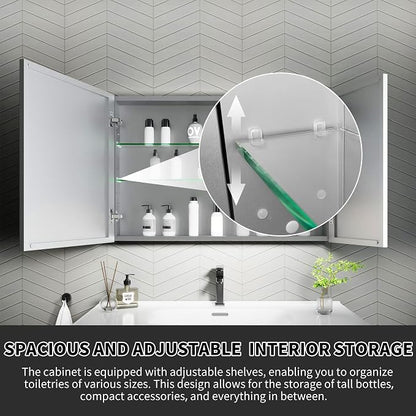36x24 Inch Recessed Medicine Cabinet with Mirror, Aluminum Medicine Cabinet Mirror, Recessed or Surface Mount with 2 Adjustable Shelves Storage Organizer, Pre-Assembled Door, Soft-Closed System