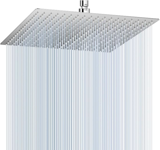 16 inch Brushed Nickel Large Rain Shower Head - All Metal 304 Stainless Steel, Full Body Rainfall Shower with 324 Silicone Nozzles - Waterfall Bathroom Square Showerheads, Ceiling Mounted