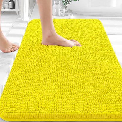 OLANLY Bathroom Rugs 30x20, Extra Soft Absorbent Chenille Bath Rugs | Lemon Yellow, Quick-Drying Rubber Backing, Washable Bath Mat for Bathroom Floor, Tub and Shower, Home Decor Accessories