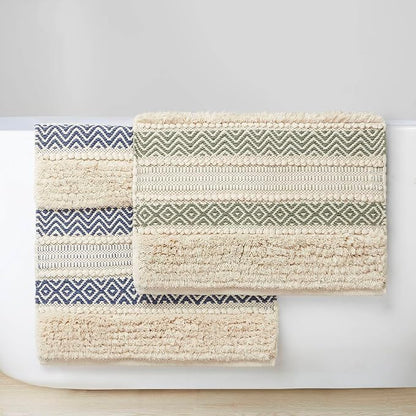 INK+IVY Asher Non-Slip Bath Rug Absorbent Quick Dry Striped, 22 x 58, Navy | Soft Pile, Machine Washable, Striped Pattern, Boho, OEKO-TEX Certified, Hand-Woven Texture, for Bathroom, Shower Room