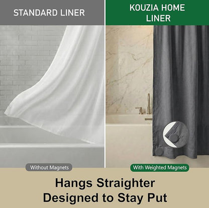Waterproof Fabric Shower Curtain Liner, TPU Coated, PEVA-Free & Odorless, Hotel Quality, 3 Magnets, Rust-Proof Metal Grommets, Machine Washable, Grey, 60x72 Inch