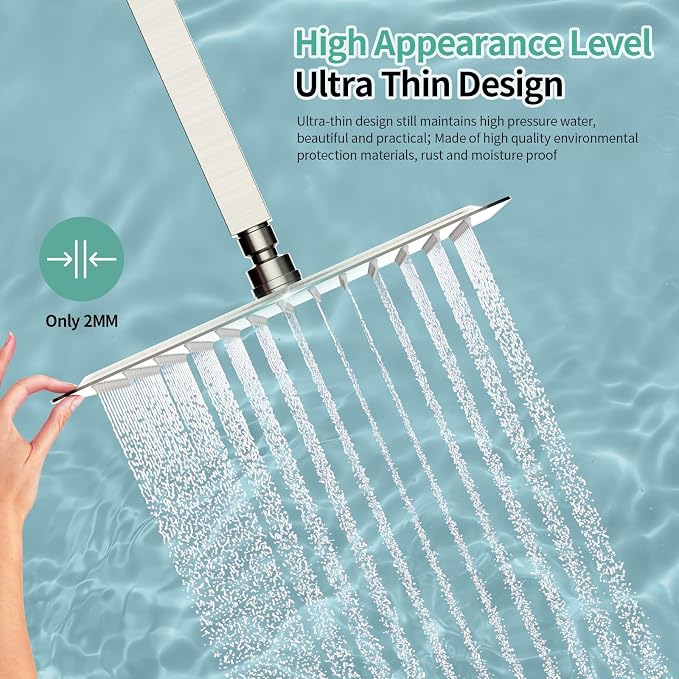 SR SUN RISE 10 Inch Rain Shower Head Brushed Nickel 304 Stainless Steel High Pressure Rainfall Showerhead Ultra Thin Water Saving