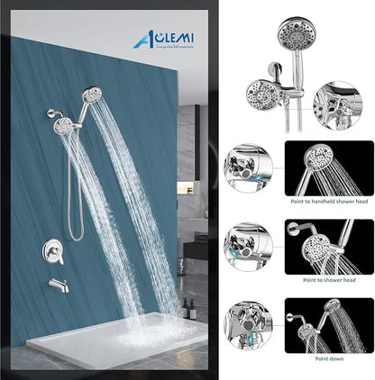 Aolemi Tub Shower Faucet Set Dual 8 Mode Head Valve Kit Polish Chrome | Valve and Trim Kit, ABS Shower Head and Handheld System, Bathroom Bath Tub Spout 6.3",SUS304,Single Handle