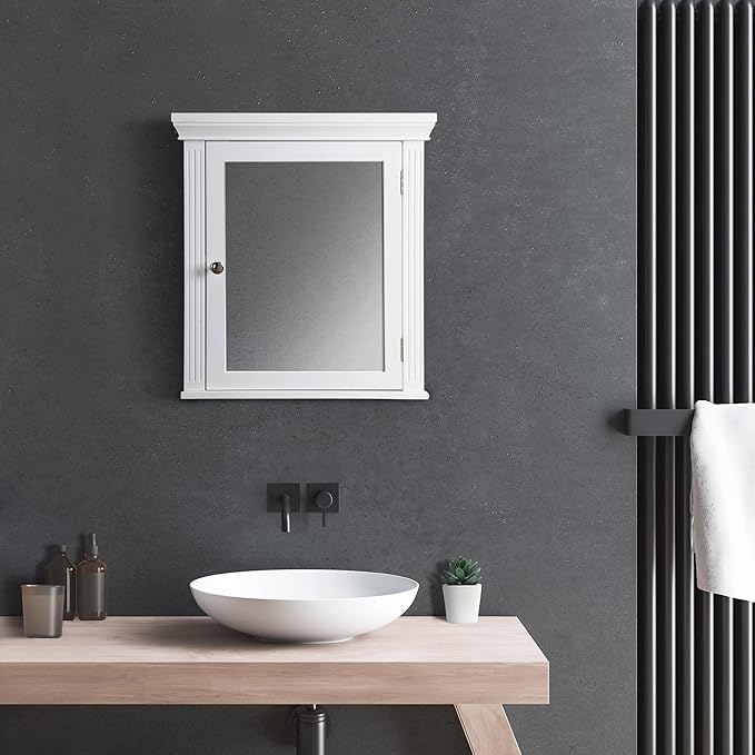 Teamson Home Stratford Wooden Bathroom Furniture, Mirrored Wall Medicine Cabinet, White