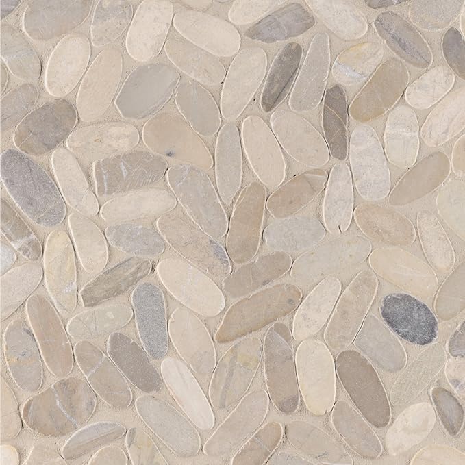 MSI Sliced Pebble Truffle Tumbled Marble Tile for Kitchen Backsplash, Wall Tile for Bathroom, Floor Tile, and Shower Wall Tile, 12 in. x 12 in. Mesh-Mounted Mosaic Tile (9.7 sq. ft.)