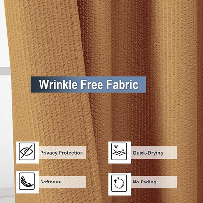 Gold Shower Curtain for Bathroom 84 Inches Extra Long, Elegant 3D Embossed Textured Cloth Waffle Shower Curtain, Modern Luxury Hotel Style, Water Repellent, Machine Washable, 72X84