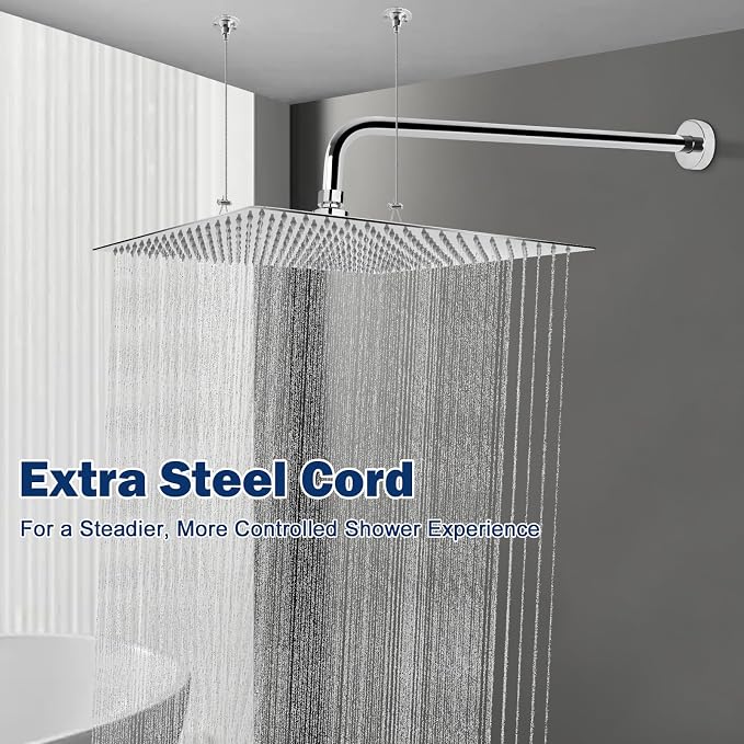 NearMoon Square Rain Shower Head With Extension Arm, Large Stainless Steel Rainfall Shower-Waterfall Full Body Coverage (16 Inch, Chrome)