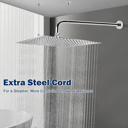NearMoon Square Rain Shower Head With Extension Arm, Large Stainless Steel Rainfall Shower-Waterfall Full Body Coverage (16 Inch, Chrome)