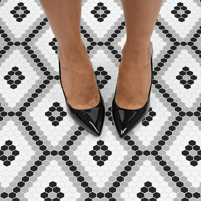 FloorPops FP2950 Leyton Peel & Stick Floor Tiles, Black