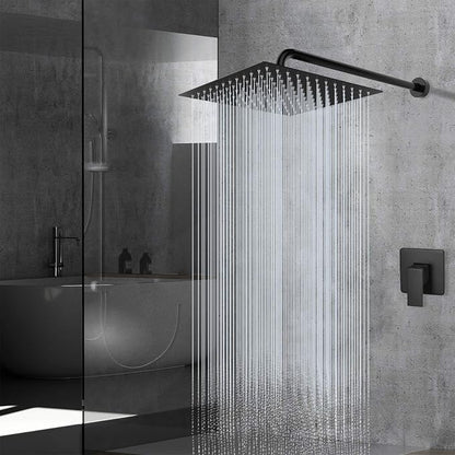 Voolan Oversize Rain Shower Head - High Flow Square Rainfall Showerhead - Waterfall Full Body Coverage - Universal Ceiling or Wall Mount (16 Inch, Matte Black)