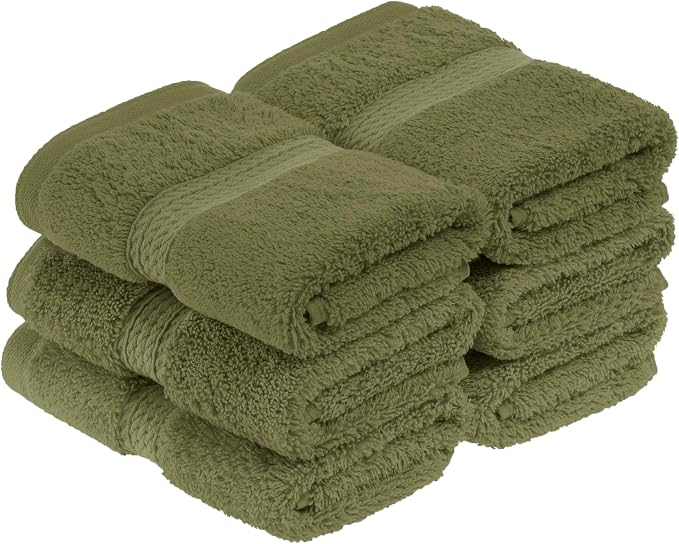 Superior Egyptian Cotton Plush Absorbent, Face Towel Set of 6, Forest Green | Quick Dry, Soft Luxury Towel Set, Bath Essentials for Bathroom, Guest Bath, Spa, 2 Piece Face, Madeline Towels
